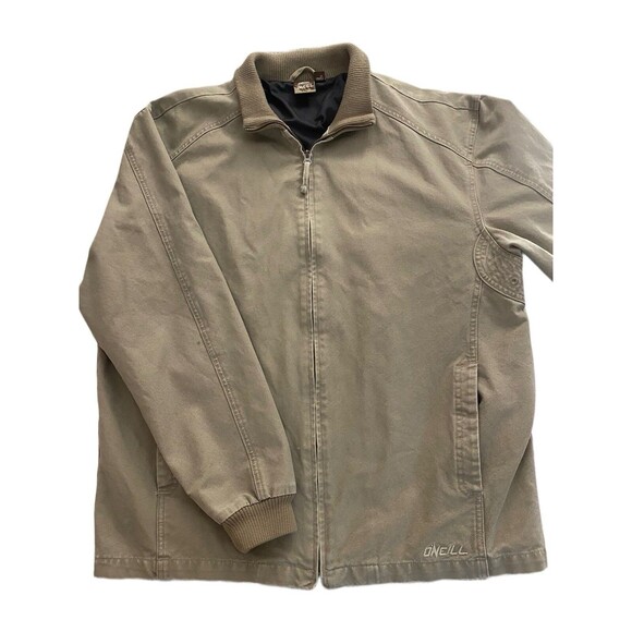 Y2K Bomber Jacket O’Neill Men’s Large Full Zip Tan Chore Outdoor Work Lined - Picture 3 of 12